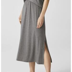 Eileen Fisher Fine Jersey Side Slit Midi Straight Skirt Womens XL Ash Gray NWT